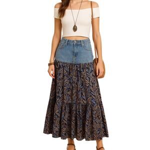 Hot Kiss Denim Boho Maxi Skirt Size 10‎